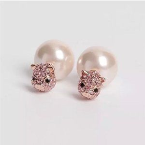 kate spade Pink Pave Pig Reversible Earrings crystal cute piggy head animal